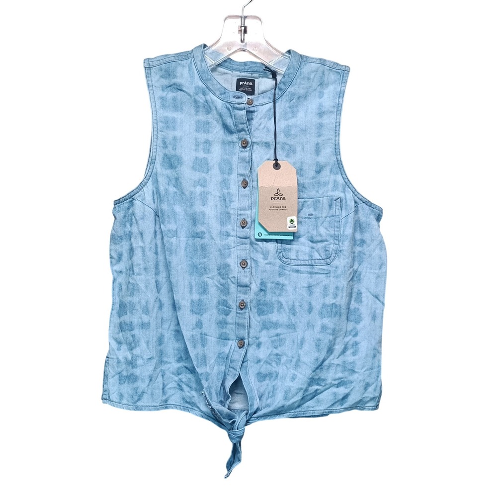 NWT Prana Sunrise Peak Top Womens XS Blue Tie Dye Sleeveless Tie Front Casual